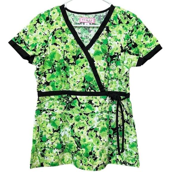 Koi by Kathy Peterson Medical Scrub Top Green Floral Women’s Size Small #A1156 - Picture 1 of 6